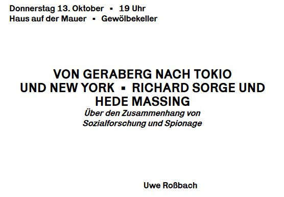 13.10., 19 Uhr: Von Geraberg nach Tokio und New York. Richard Sorge und Hede Massing